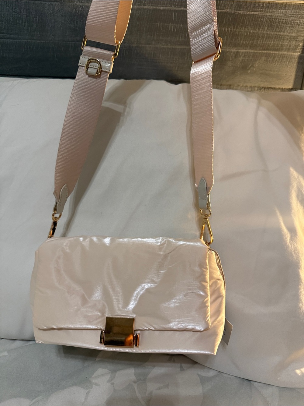 A New Day- beige  Crossbody Shoulder Bag with Gold Hardware
